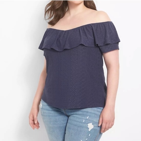 Lane Bryant Tops - Lane Bryant Classic Ruffle Off-The-Shoulder Eyelet Knit Top